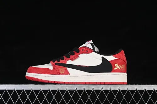 All categories Air Jordan Jordan series basketball shoes Air Jordan 1 Low high-end custom low-top sneakers Travis Scott x Fragment Design x Air Jordan 1 Low OG SP AJ1 Joe 1 Year of the Horse limited edition beige black and red contrasting low-top cultural casual sneakers QW5288-142